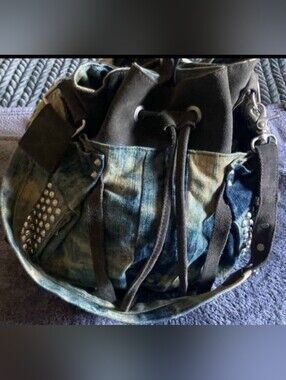 Free People Studded Suede & Denim Handbag 💚💙